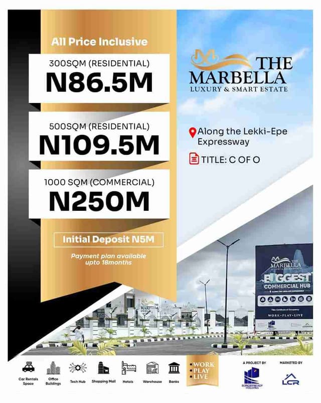 MARBELLA LUXURY SMART ESTATE ALONG LEKKI-EPE EXPRESSWAY LAGOS