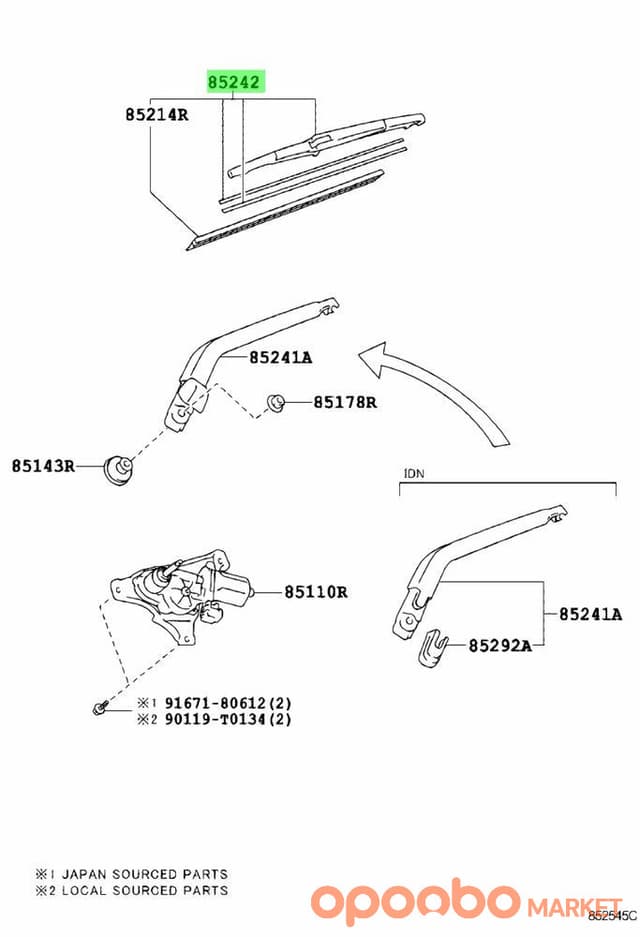 TOYOTA Blade, RR WIPER 85242-0K010