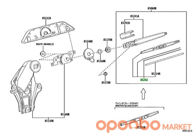 TOYOTA Blade, RR WIPER 85242-60170